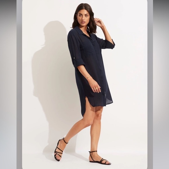 Seafolly Crinkle Twill Beach Shirt - Indigo Size Extra Small - Picture 1 of 7